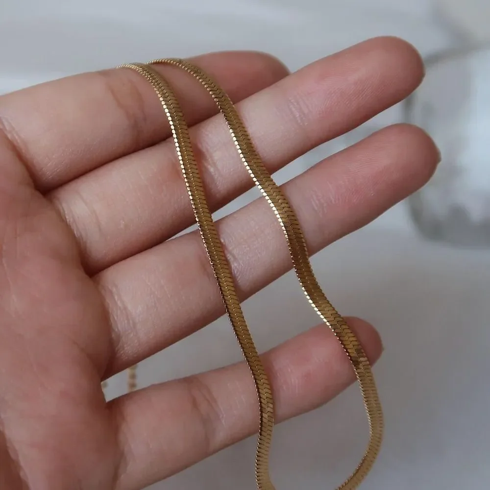 18K Gold Plated 3mm Herringbone Snake Chain Necklace